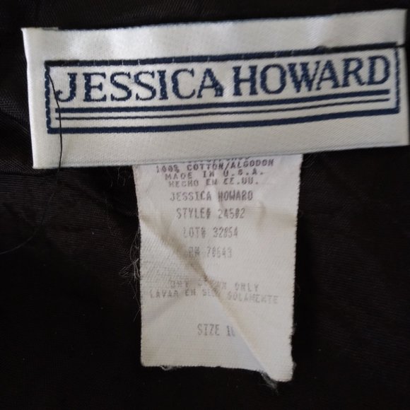 Vtg 80s Jessica Howard Black Coat Dress Size 16 Stretch Zip Front Leopard Trim - Picture 4 of 5